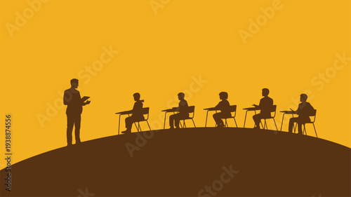 Teacher students lecture classroom silhouette