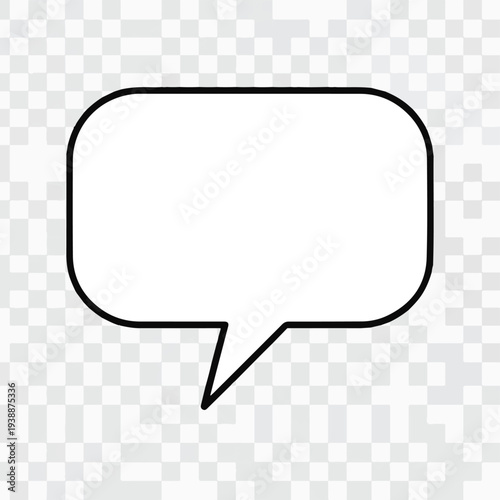 A white speech bubble with rounded corners and a pointed tail