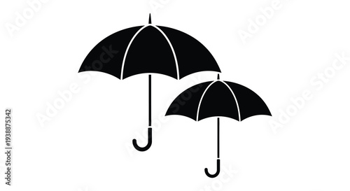 Two black umbrellas are depicted against a stark white background creating a striking silhouette high quality professional detailed