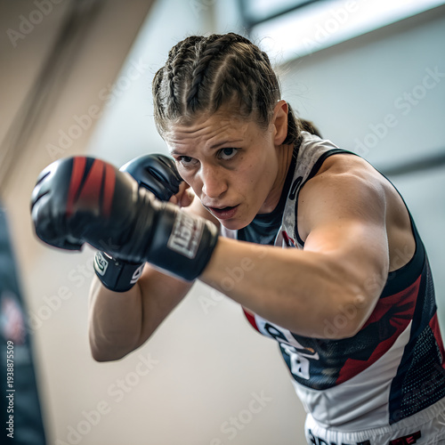 pro combat fighter in punching pose