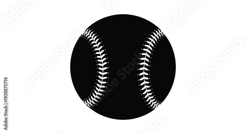 A stark black silhouette of a baseball with prominent stitching details against a white background silhouette high quality