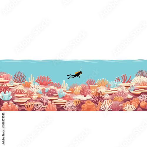 Scuba diver exploring vibrant coral reef teeming with marine life