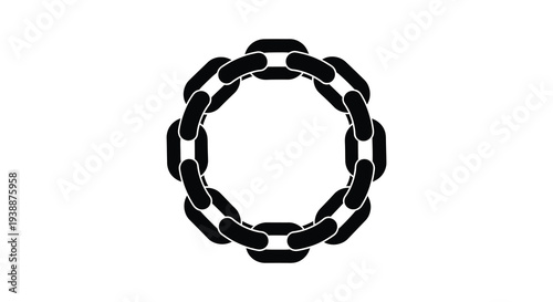 A stark black circular chain design against a white background creating a bold silhouette high quality professional detailed