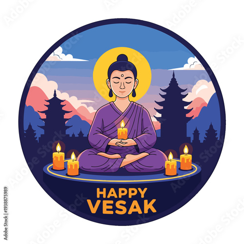 Buddha Meditating Peacefuly Surrounded by Candles on Vesak
