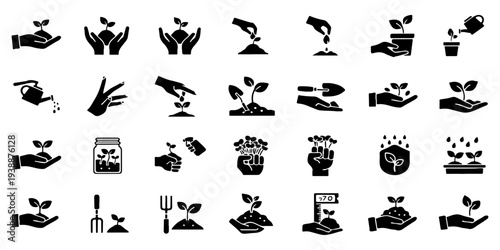 Big Set of Planting, Growth, and Gardening Icons Vector Illustration