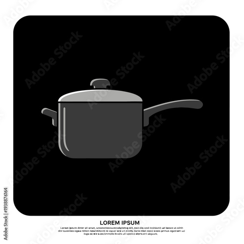 Gray Metallic Saucepan with Lid and Handle.