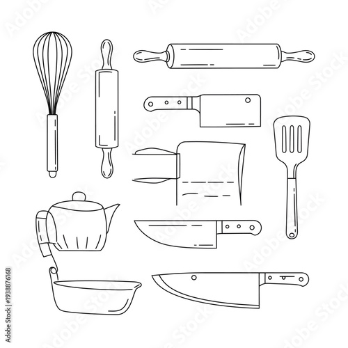 Kitchen Utensils and Tools Illustration Set.