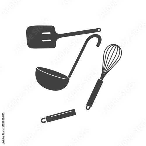 Kitchen Utensils Collection Black Silhouettes.