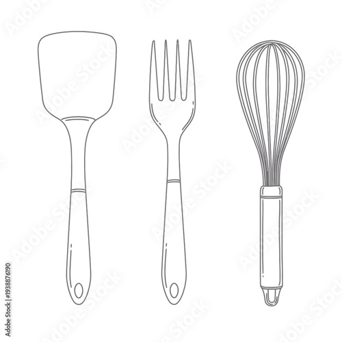 Kitchen Utensils Spatula Fork Whisk Illustration.