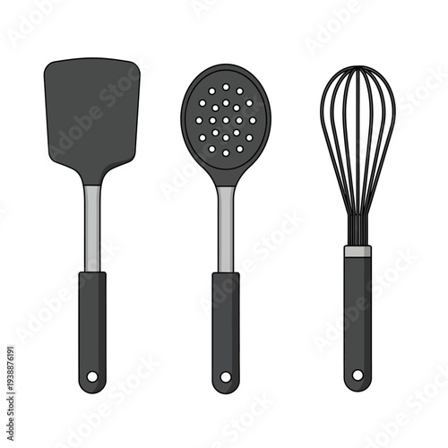 Kitchen Utensils Spatula Whisk Strainer Illustration.