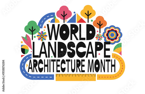 World Landscape Architecture Celebration Vector Illustration, Garden and Park Design
