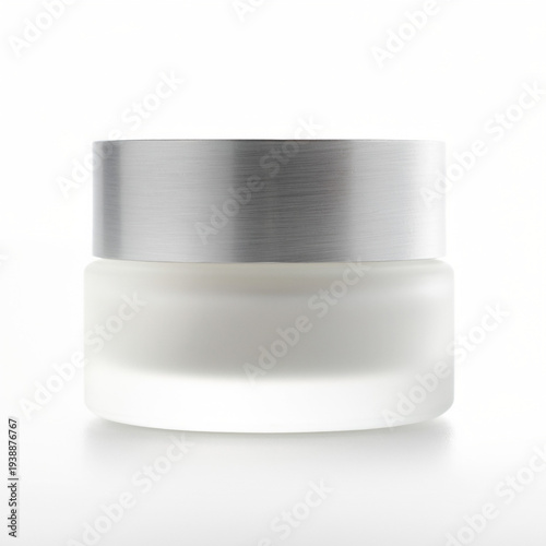 Luxury skincare cream jar, frosted glass container with brushed silver lid
