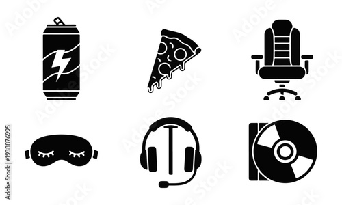 Gamer Lifestyle Icons Set. Esports and Gaming Accessories Vector Collection Isolated