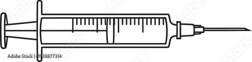 Clean, simple line art illustration showcasing a medical syringe with a needle, ideal for healthcare, vaccination, or drug delivery concepts.