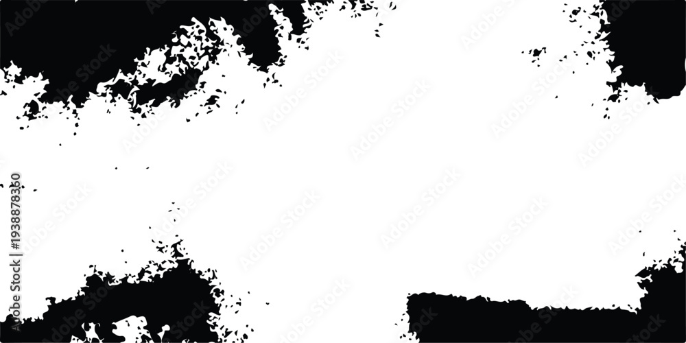 Fototapeta premium A dirty grunge black ink splat border design featuring a liquid paint spray texture and artistic splatter drips on a silhouette vector element