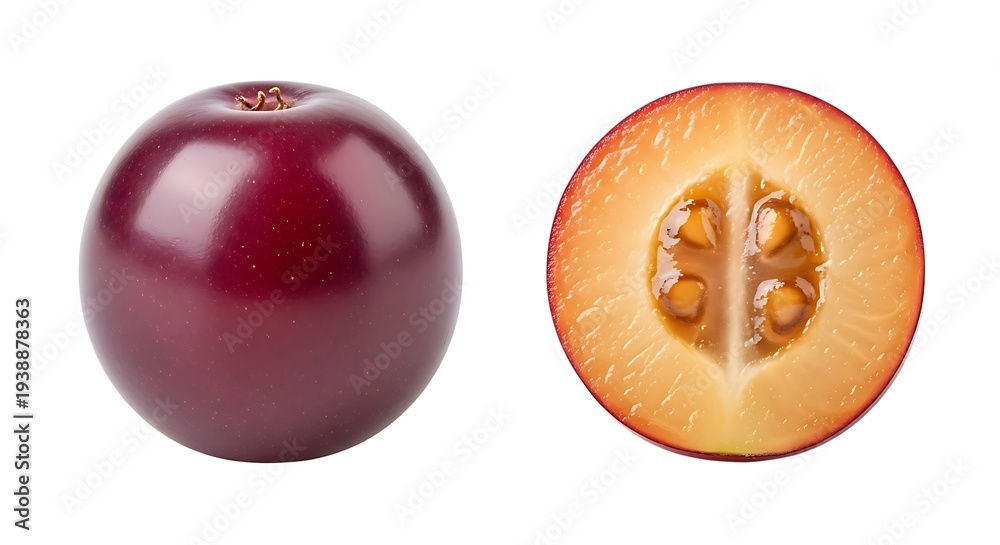 Fototapeta premium Plum Fruit Close-up, Whole and Halved