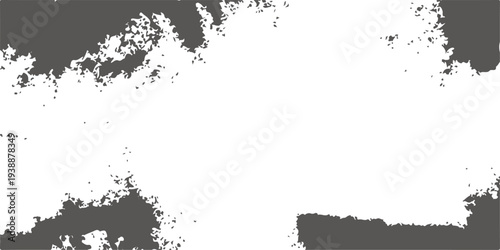 Abstract black ink splat frame with a grungy paint texture and vintage silhouette border design featuring a vector spray pattern on a dirty artistic stain background