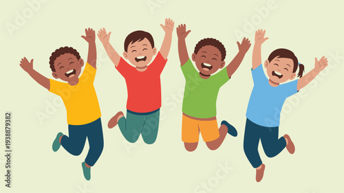 Diverse Children Joyful Jump