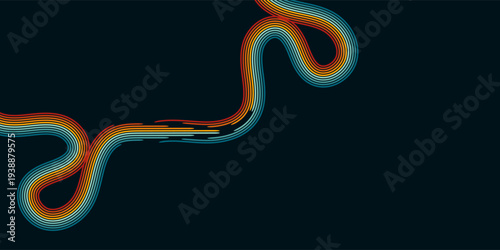 Retrofuturism poster design in trendy retro line style. Modern art poster retro vintage style 70s stripes background template lines shapes vector design