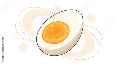Detailed illustration of a perfectly cooked soft-boiled egg sliced in half showing the creamy yellow yolk inside.
