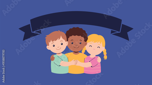 Diverse kids friendship blank banner