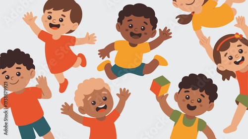 Diverse Kids Playing Jumping Happy