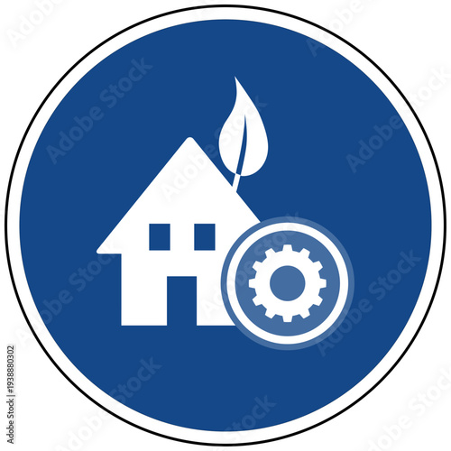 Hausbau Einstellung Ökologisches Wohnen Energieeffizienz und Blatt Symbol Vektor Illustration