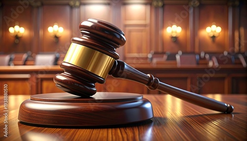 A wooden gavel rests on a sound block in a courtroom (2)
