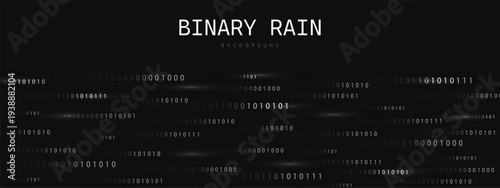 Abstract binary Rain. Futuristic cyber backdrop with data flow, light effect, and glowing programming symbols. Code matrix for abstract technology. Vector illustration.