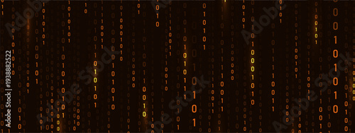 Programming symbols on futuristic backdrop. Cyber technology and abstract art. Golden binary Rain matrix and security theme for innovation. Vector illustration.