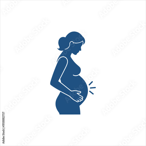 Pregnant woman silhouette, expecting mother, pregnancy icon, maternity symbol, blue