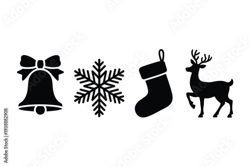 Black christmas including bell snowflake stocking reindeer