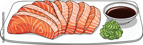 Delicious Salmon Sashimi Japanese Cuisine Illustration