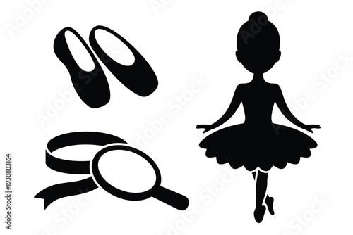 Black silhouette of ballerina with ballet shoes and magnifying glass