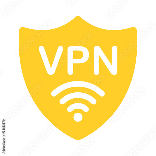 yellow shield with VPN and wifi symbol