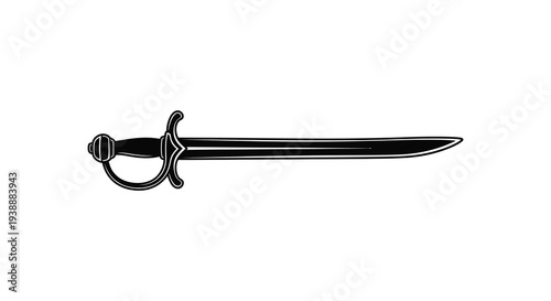 A detailed black silhouette depiction of a classic curved sword showcasing historical weaponry silhouette high quality