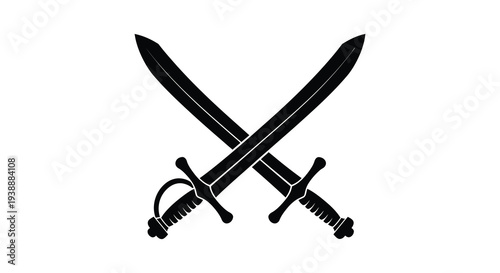 Two crossed swords presented in a stark dramatic black silhouette high quality professional detailed modern elegant