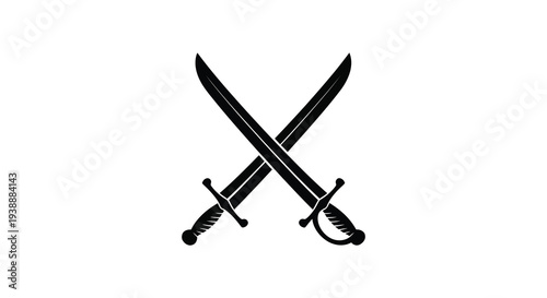 Two crossed sabers displayed against a white backdrop a striking black silhouette high quality professional detailed