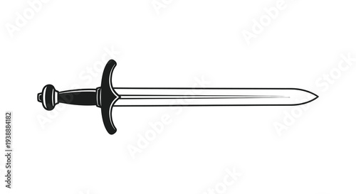 A detailed illustration of a medieval sword laying horizontally presented as a striking silhouette high quality