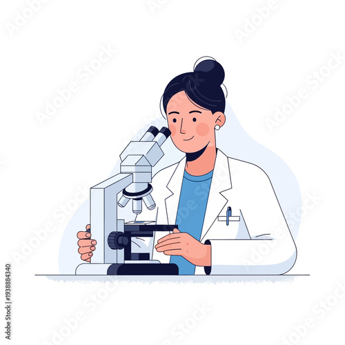 Scientist looking through a microscope in a lab, conducting research