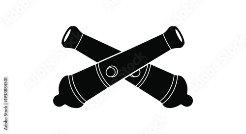 Two antique cannons are crossed in a stark dramatic black silhouette high quality professional detailed modern