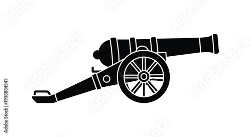 A stark black silhouette of an antique cannon showcasing historical weaponry and design silhouette high quality