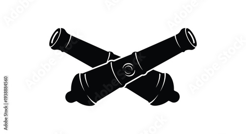 Two antique cannons are crossed in a stark dramatic black silhouette high quality professional detailed modern