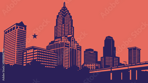 Urban Skyline Silhouette Against Monochromatic Sunset Background Minimalist Architectural Landmark Views austin skyline vector