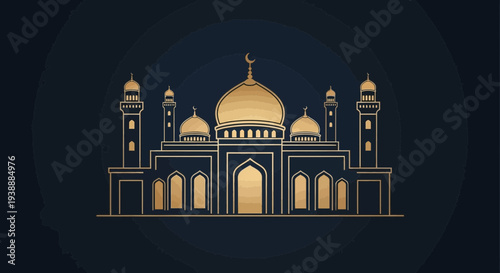 Golden Mosque Illustration Front View Architecture