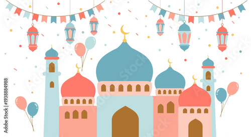Celebration of mosque during festive occasion illustration