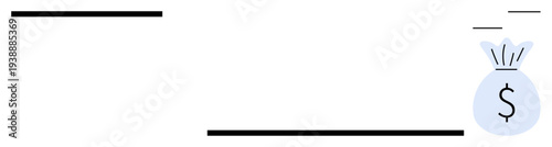 Financial planning, investment, budgeting, economy, savings, income growth. A minimalist design shows a money bag and clean horizontal lines. Financial planning and investment concept