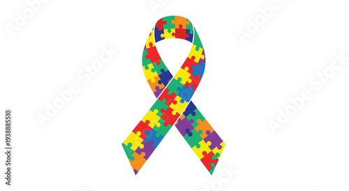 A colorful ribbon formed from puzzle pieces representing neurodiversity