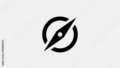 A black compass icon centered on a plain white background viewed directly from the front