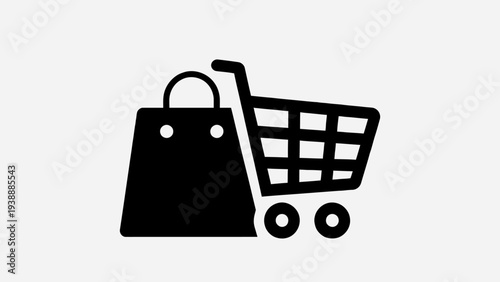 Shopping Cart and Bag Icon Representing E-commerce and Retail Business
